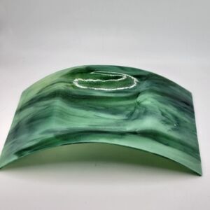 Fused Glass Green Swirl Spoon Rest Or Soap Dish 7.5" Long 4.5" Wide 2" Tall